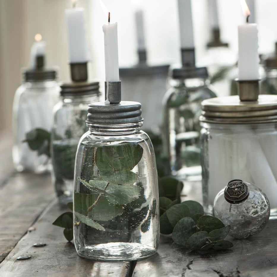 Glass Bottle Candle Holder With Zinc Lid