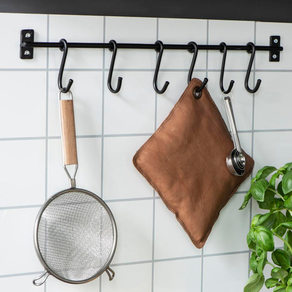 Black Industrial Wall Rail With 6 Hooks-Hooks-The Little House Shop