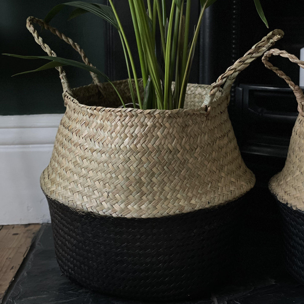 Set of 2 Seagrass Baskets | Black & Natural-Planters-Yester Home