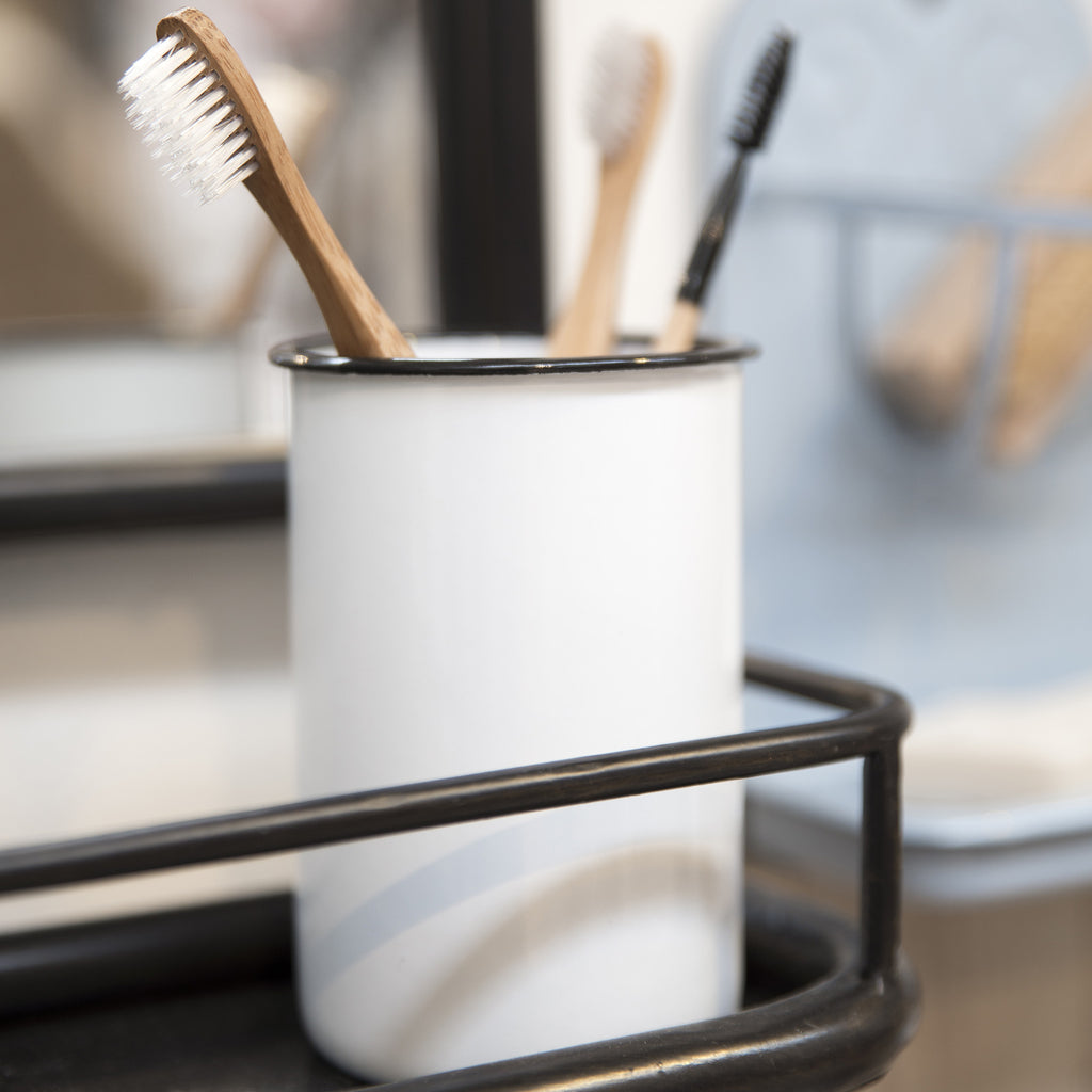 Traditional White Enamel Toothbrush Holder-storage-The Little House Shop