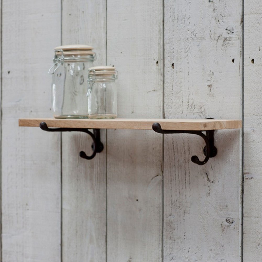 Raw Oak Shelf With Cast Iron Bracket-shelf-The Little House Shop