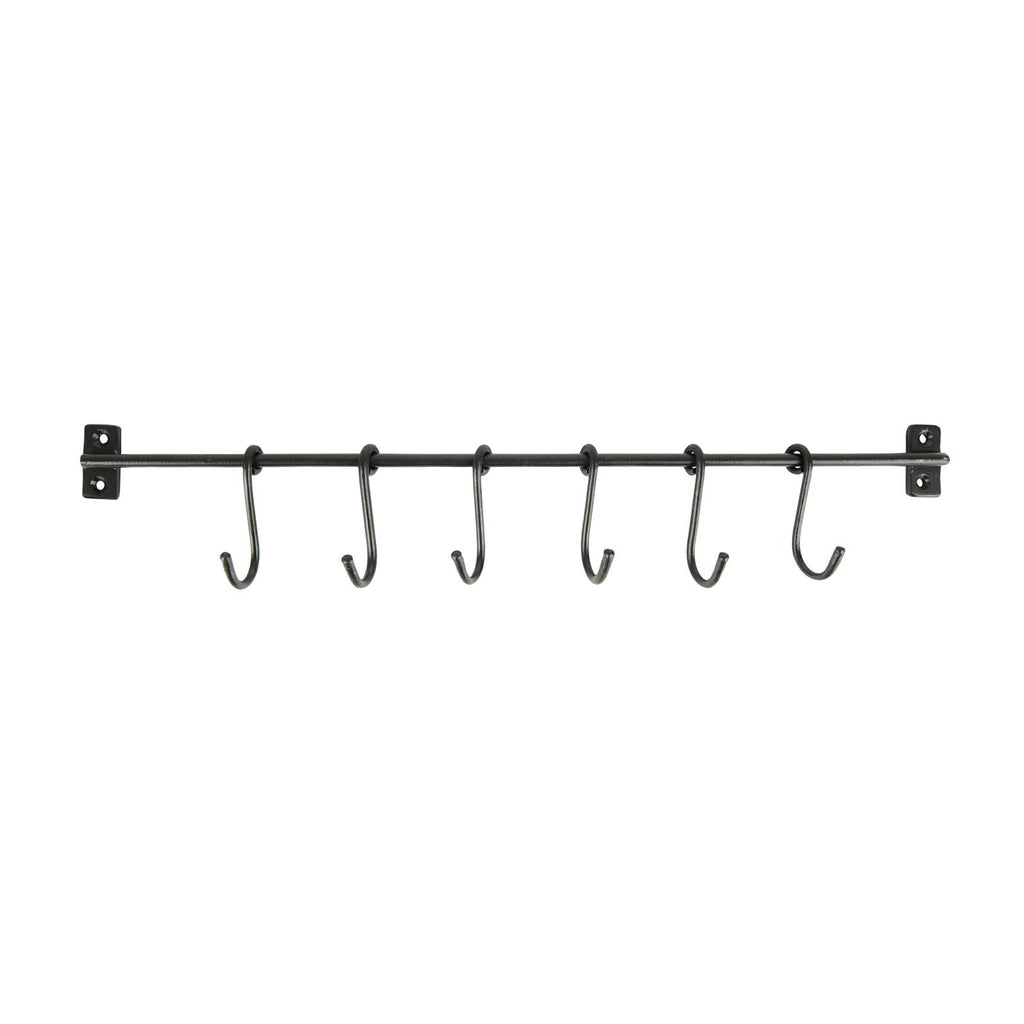 Black Industrial Wall Rail With 6 Hooks-Hooks-The Little House Shop