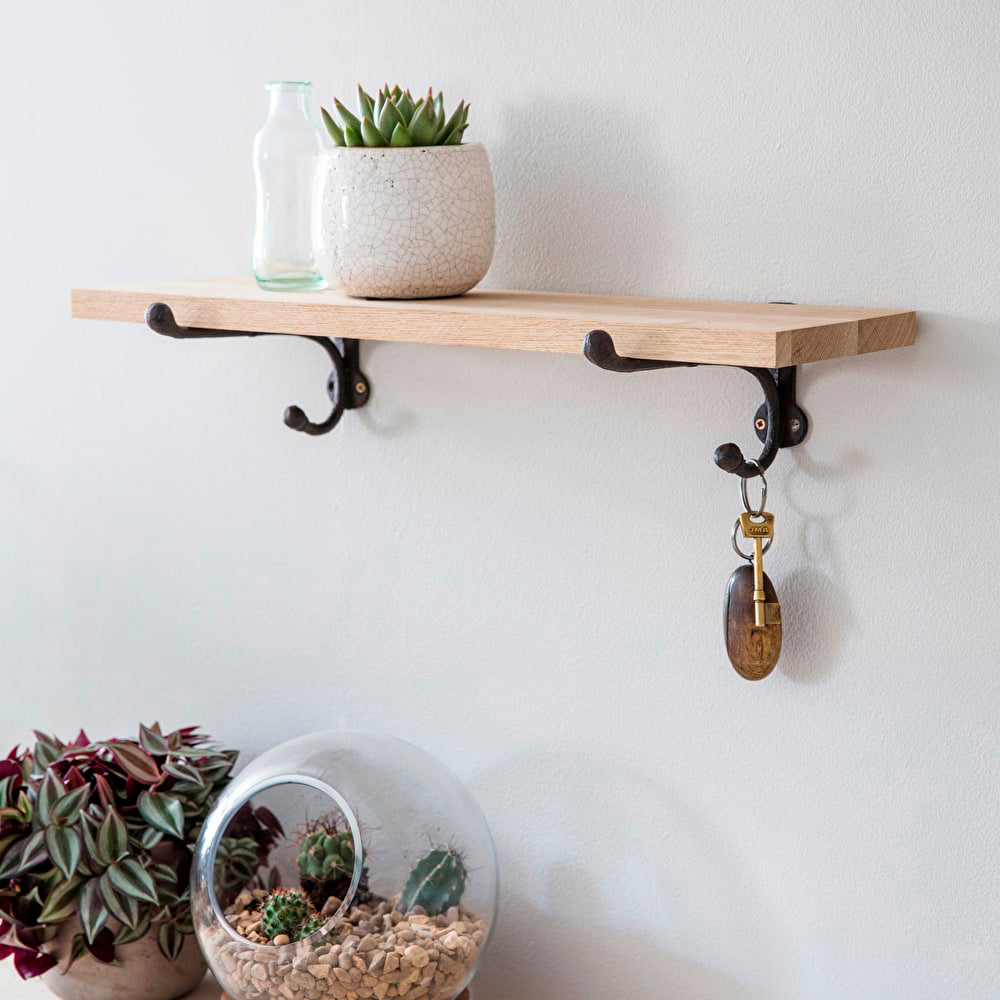 Raw Oak Shelf With Cast Iron Bracket-shelf-The Little House Shop