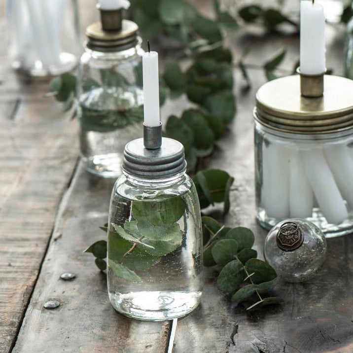 Glass Bottle Candle Holder With Zinc Lid