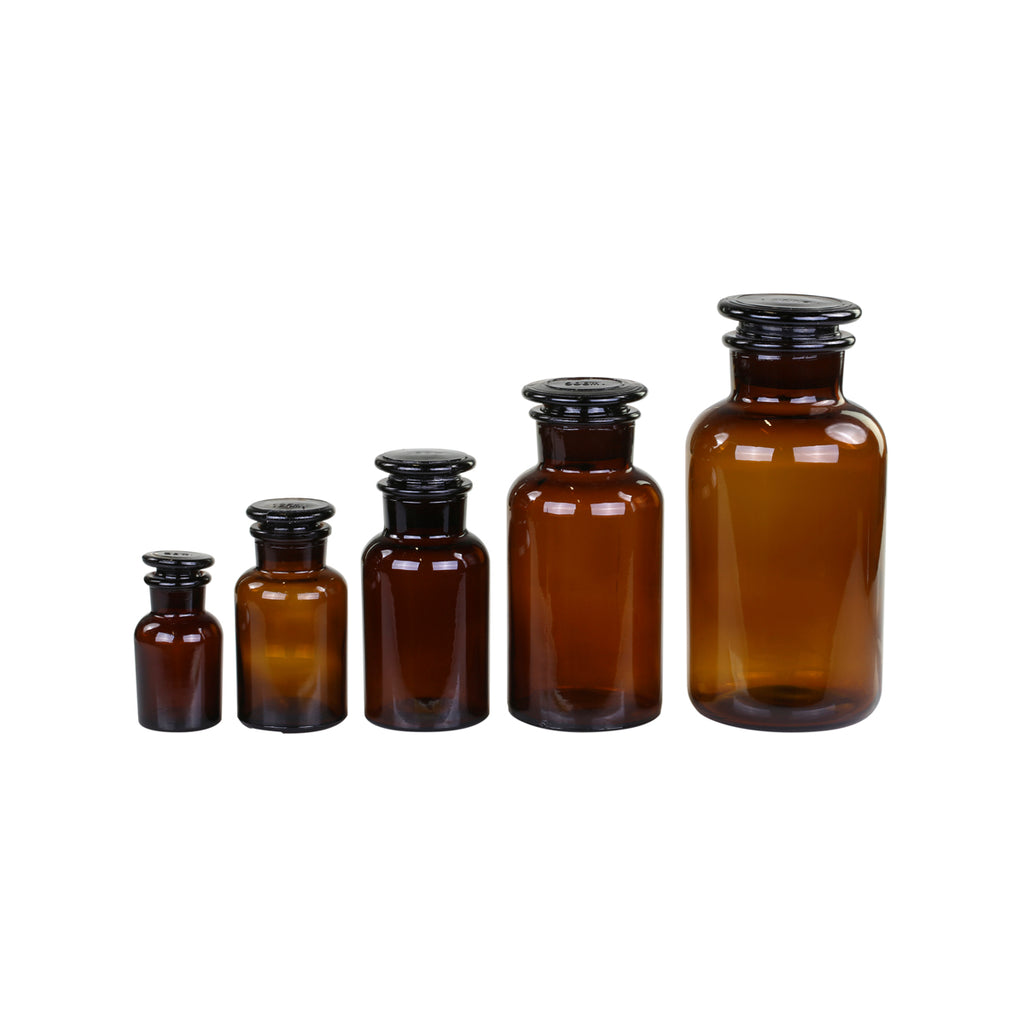 Set Of 5 Amber Glass Apothecary Jars