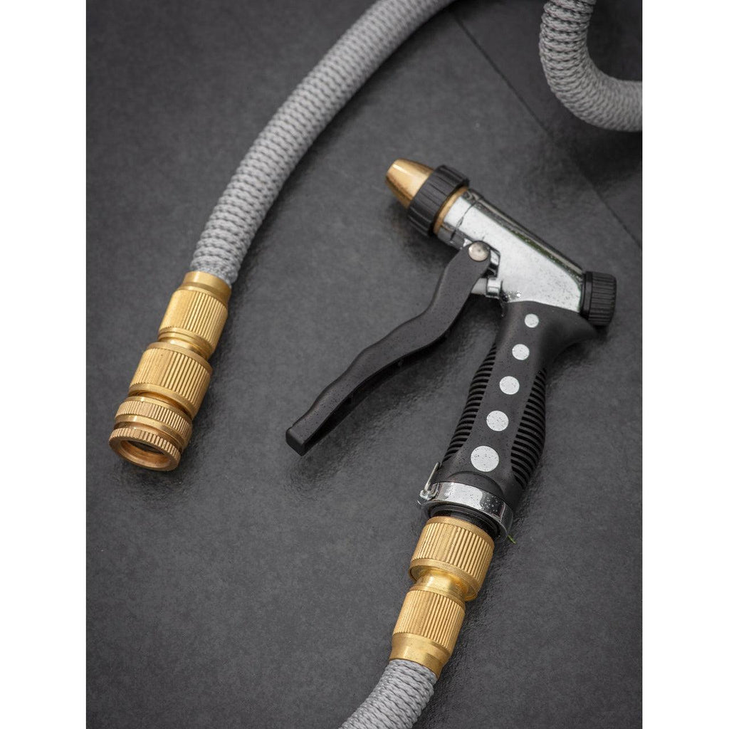 Brass & Grey Hose with Adjustable Spray Gun-Garden Hose Storage-Yester Home