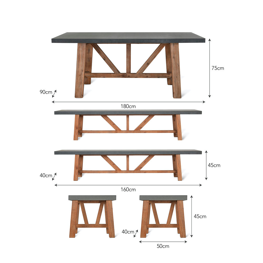 Cement Indoor Outdoor Chilson Table and Bench Set-Furniture-The Little House Shop