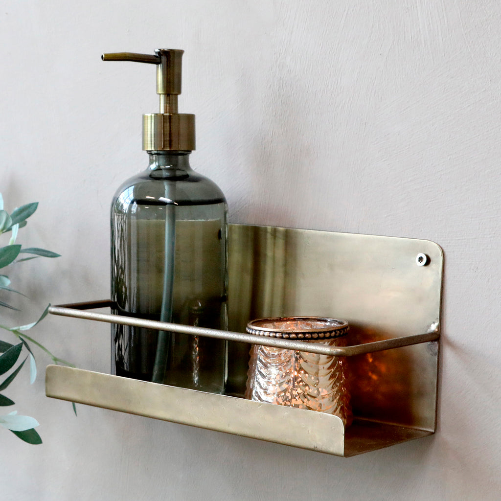 Smoke Glass Bottle Holder With Brass Pump 480ml-soap Dispenser-The Little House Shop