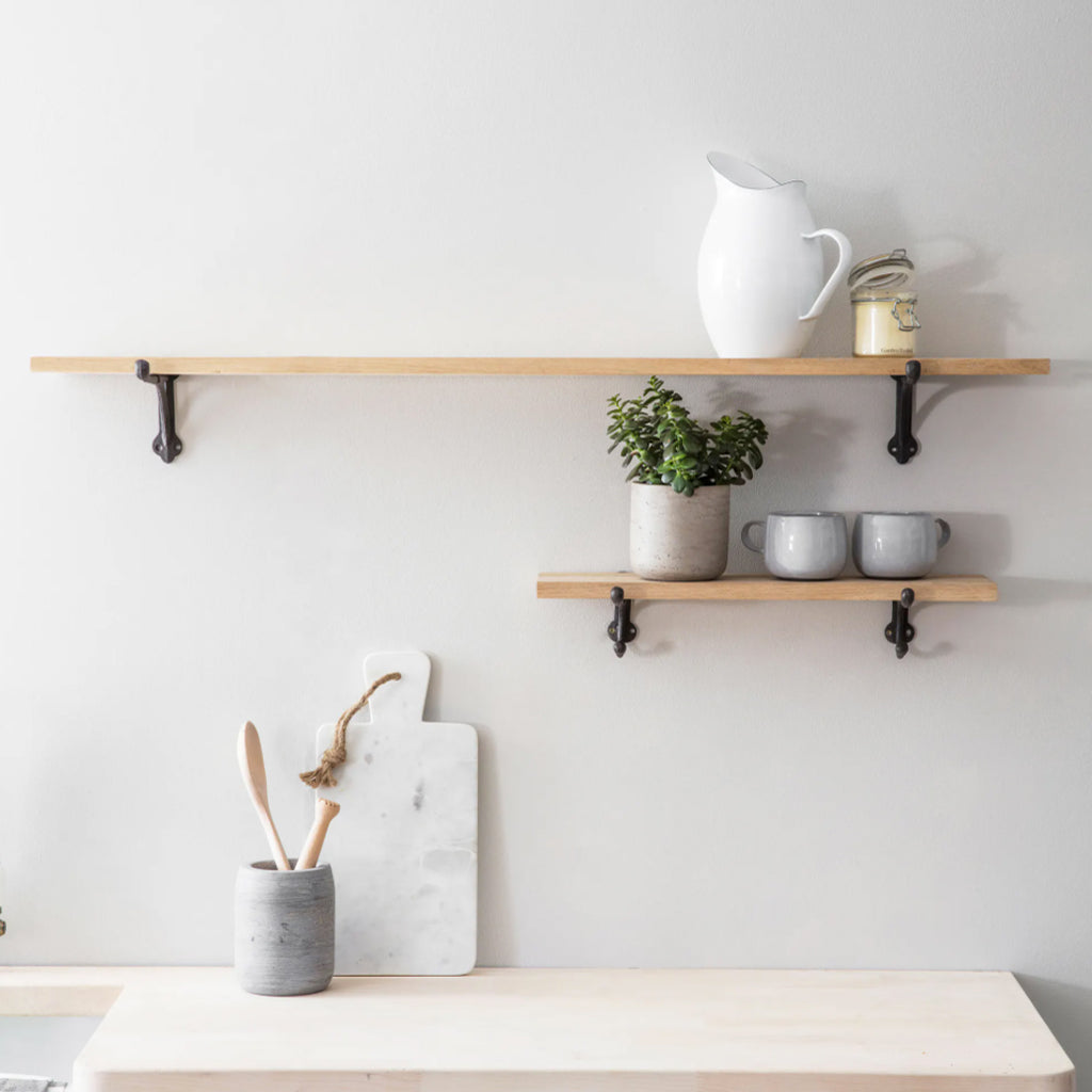 Raw Oak Shelf With Cast Iron Bracket