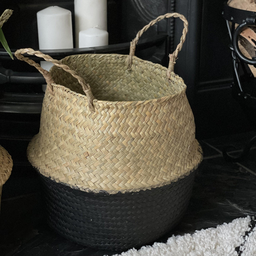 Set of 2 Seagrass Baskets | Black & Natural-Planters-Yester Home