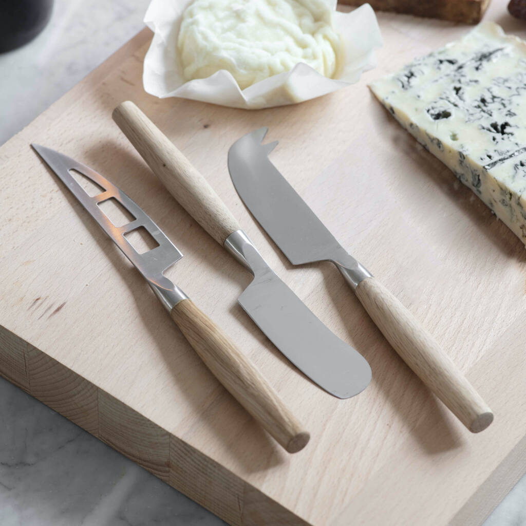 Steel And Oak Set Of 3 Cheese Knives